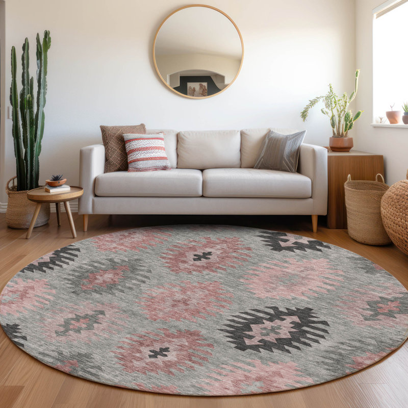 Premium Machine Washable Prisco Gray Rug, Round 8'