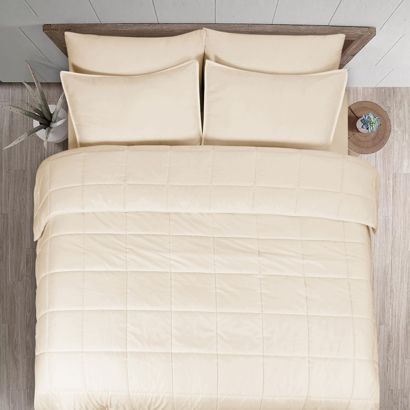 3-Piece Microfiber/Polyester Comforter Set, Queen, Beige
