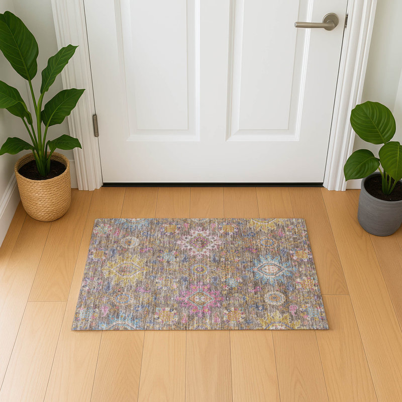Premium Machine Washable Mayfield AMF2151 medallions Rug, Rectangle 1'8" x 2'6", Mocha
