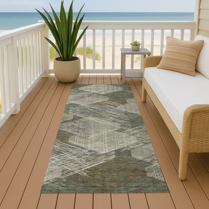 Machine Washable Indoor/Outdoor Chantille ACN2637 Geometric Rug, 2'3" x 7'6" Runner, Olive