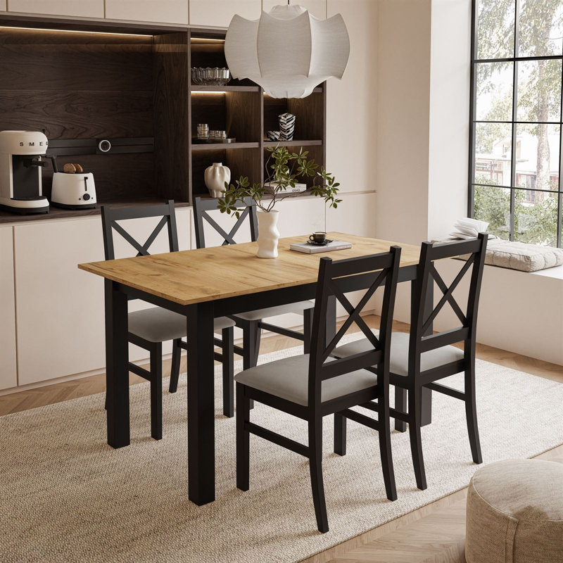 Mangine 4 - Person Dining Set, Black, Black/Paros 02, Black