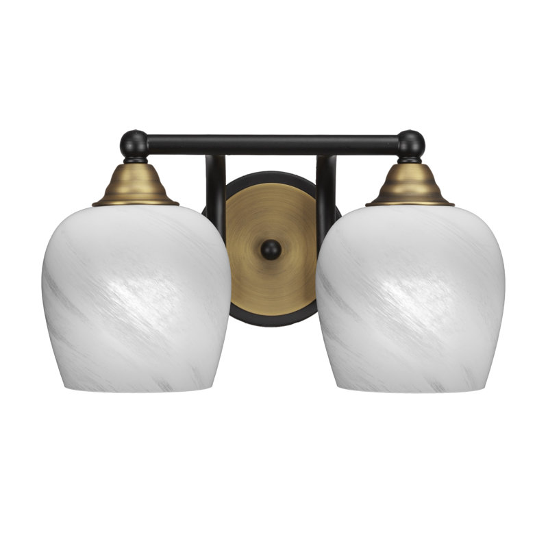 Michell 2-Light Bath Bar, White Marble, Matte Black/Brass