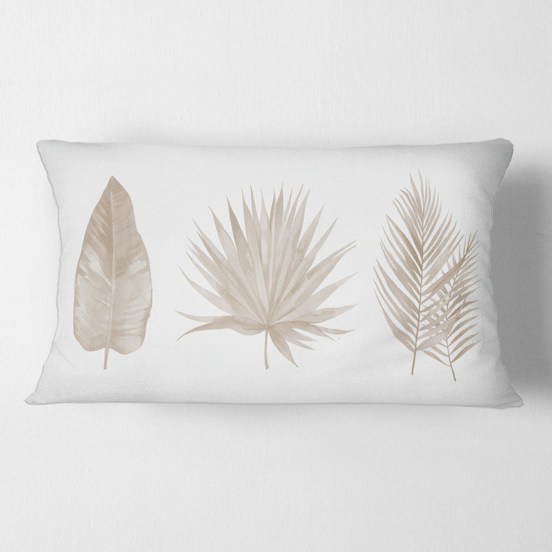 Rectangle, feuilles beige tropicales - Coussin décoratif à imprimé traditionnel