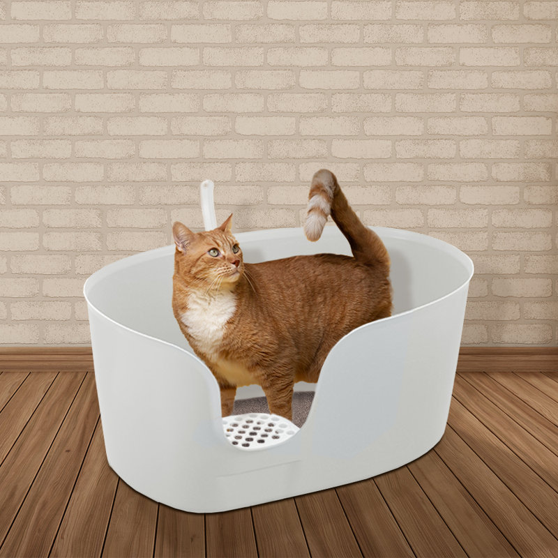 Extra Large White Plastic High Wall Cat Litter Box