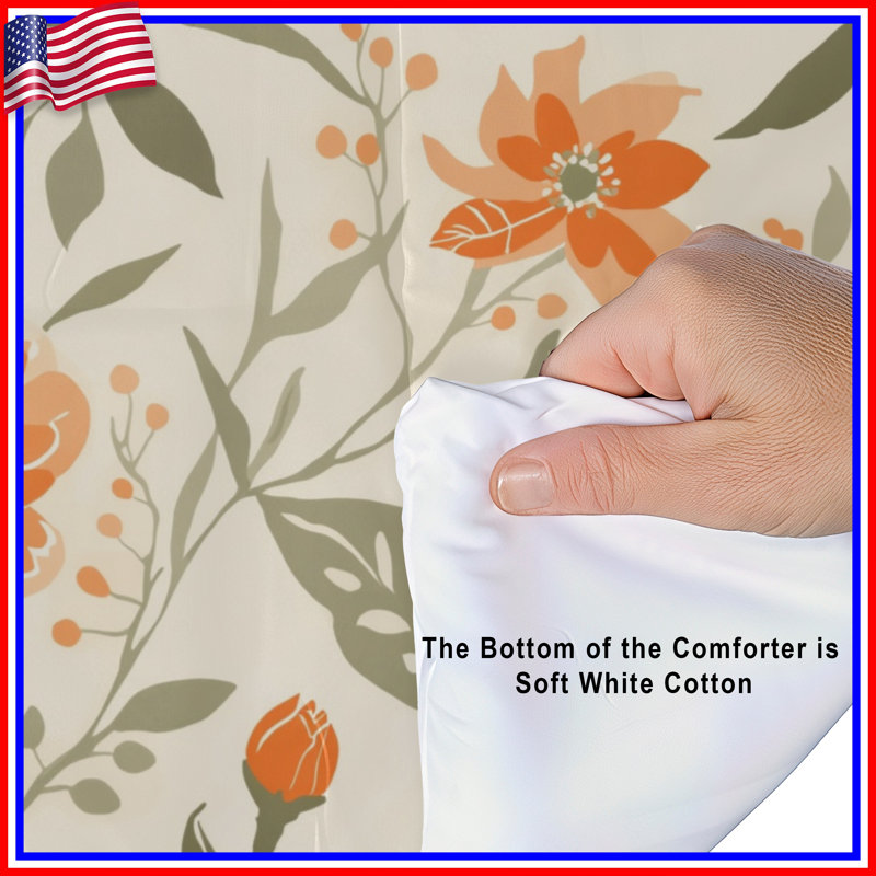 Orange Floral Pattern Comforter, Queen