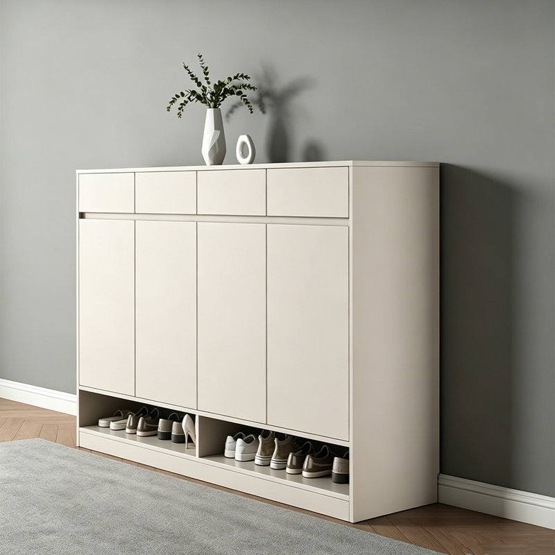 Armoire à chaussures en panneaux OSB gris de 55,12 pouces avec rangement zoné de grande capacité