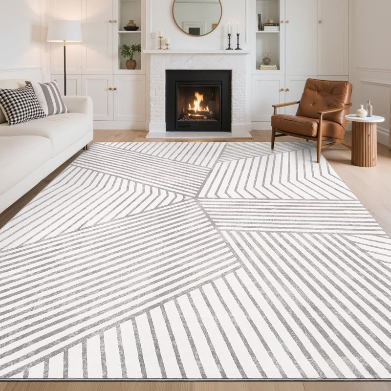 Très grand tapis rayé lavable à la machine antidérapant et antidérapant, Rectangle 5 pi x 7 pi