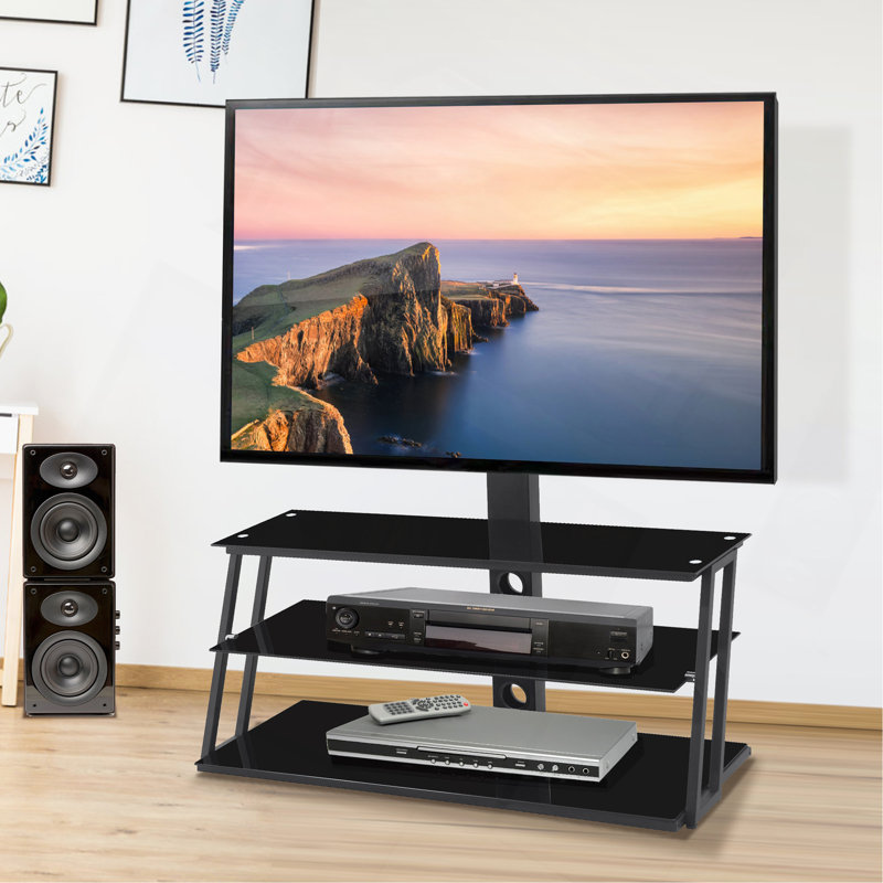 Meuble télé noir en verre trempé réglable en hauteur et en angle