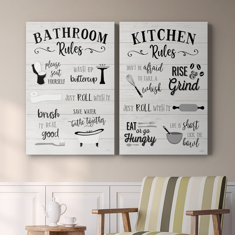 Rules of the Bathroom - Toile tendue avec châssis de qualité supérieure - Prêt à être accroché, H 12 po x l 8 po