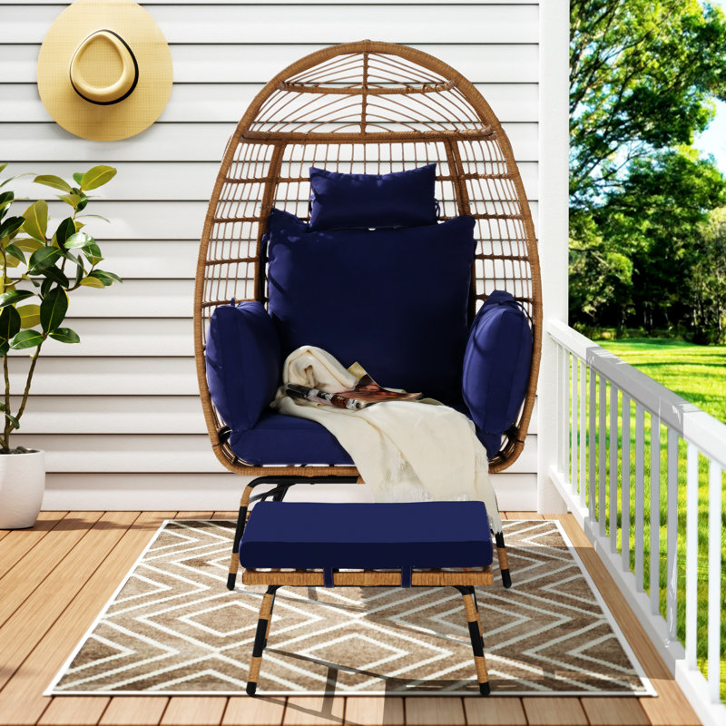 Fauteuil en osier, Bleu foncé / beige / brun