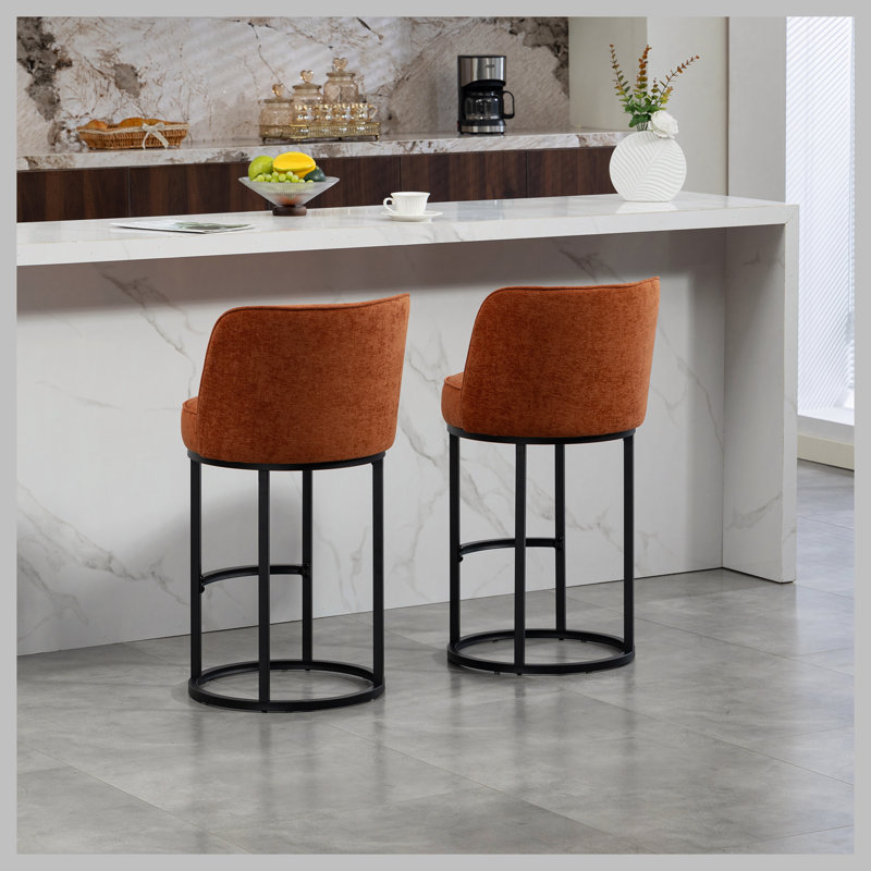 Ensemble de 2 tabourets de bar à hauteur de comptoir, tabourets de bar moderne avec dossier, tabourets de bar rembourrés en lin pour îlot de cuisine
