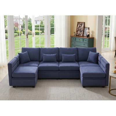 U-shaped Modular Reclining Sectional Sofa with Storage Seats & Adjustable Armrest, Backerest