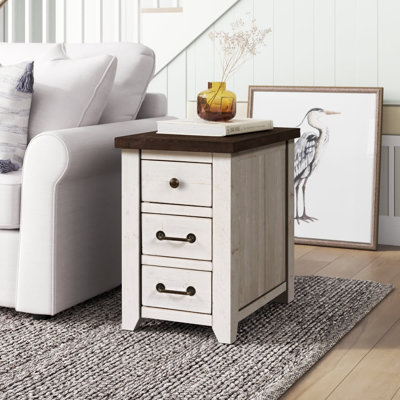 Yoji Solid Wood 3 - Drawer End Table and Built-In Outlets