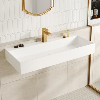 Lavabo de salle de bain mural rectangulaire en résine à surface solide Casainc