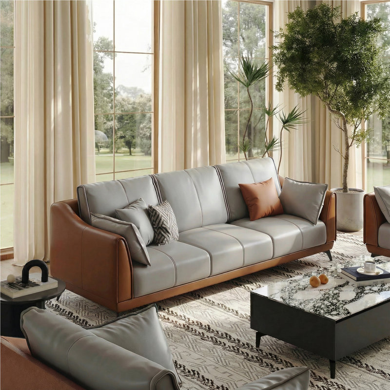 Modern Orange Faux Leather 83.4" Sofa With Streamlined Silhouette