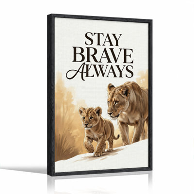 Lioness And Lion Cub Walking In Golden Savannah Canvas Wall Art