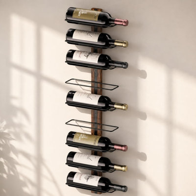 Wall Mounted Wine Rack, 9-Bottle Wall Wine Holder with Solid Wood Backboard,Space-saving wine bottle rack display for home bar, Kitchen, dining room a