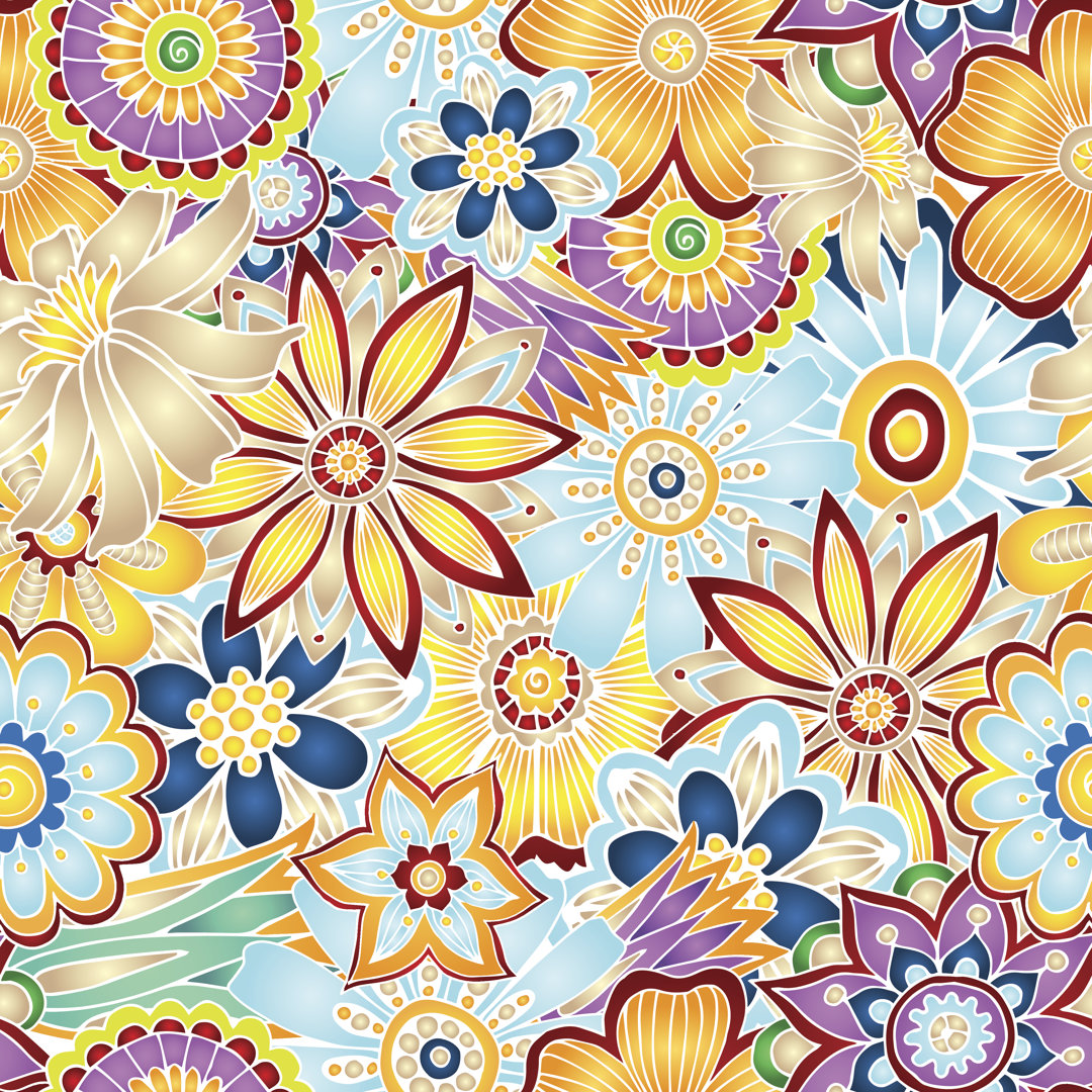 Prairieville Hand Drawn Abstract Vector Floral Background. by Jsnegi - Wrapped Canvas Graphic Art