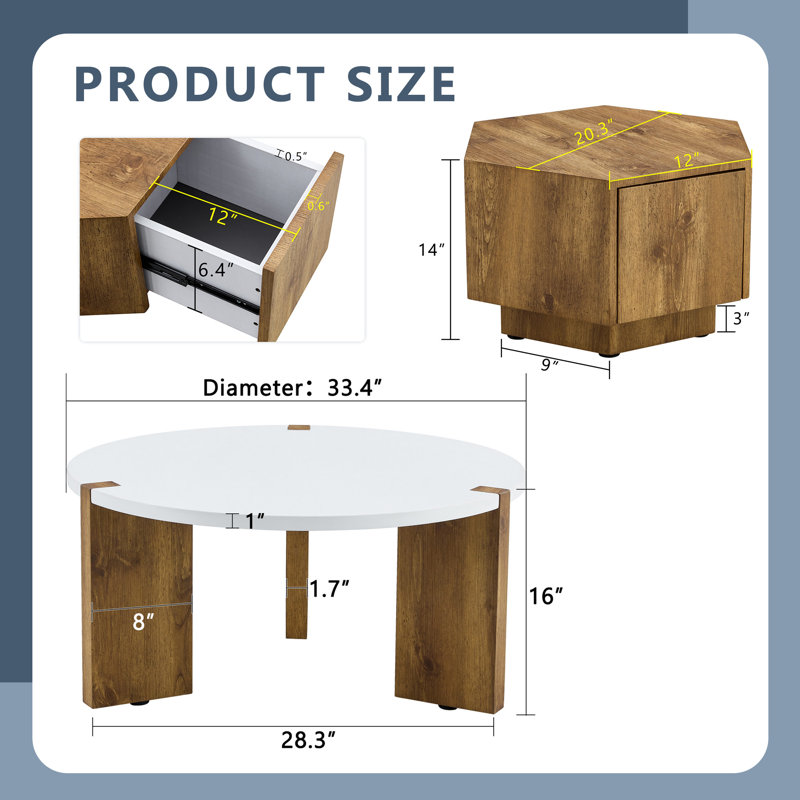 Modern MDF Coffee Table Set with Modular Design & Storage - Versatile Living Room Furniture with Rounded Edges & Anti-Slip Features