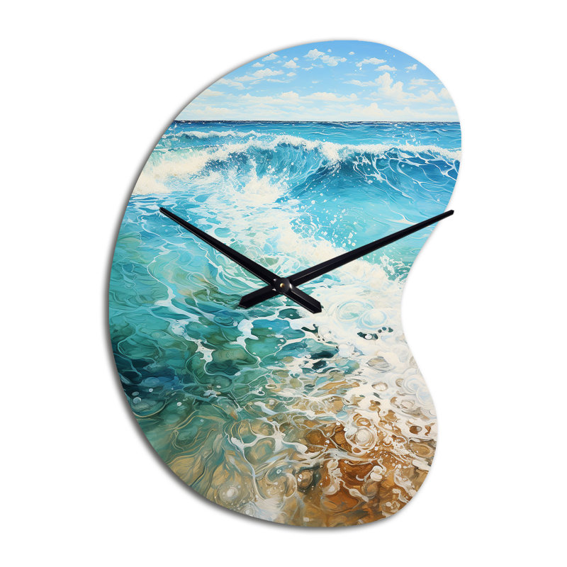 Beach Beach Oceanic Rhythms III - Horloge de plage asymétrique en métal, horloge murale de forme irrégulière, Petit