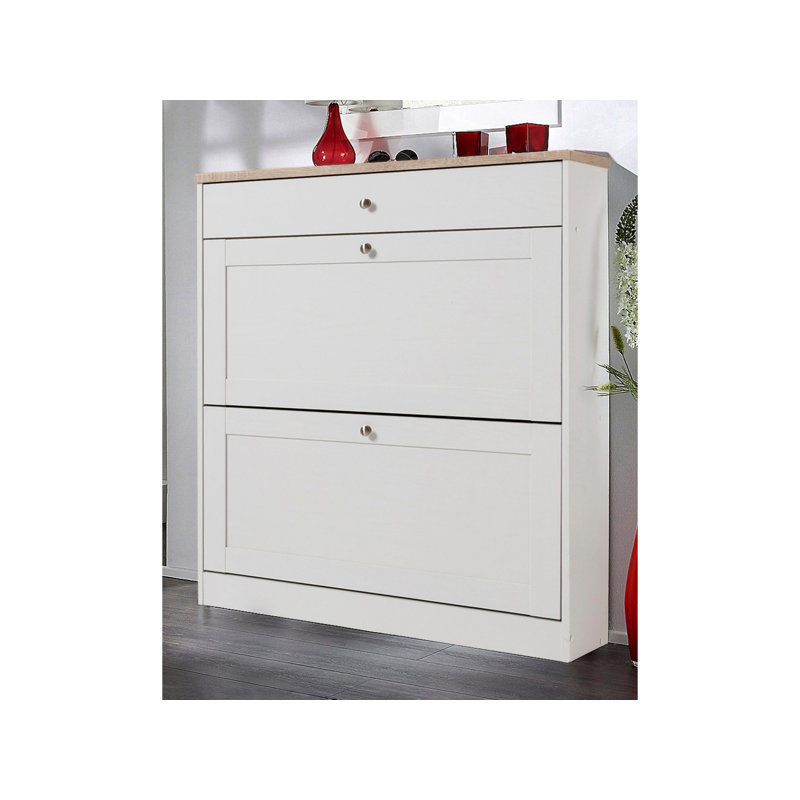 Harry 16 Pair Flip Down Shoe Storage, White / Oak