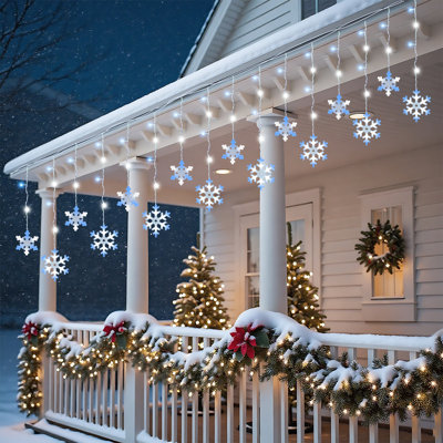 192 LED Snowflake Christmas Icicle Lights Outdoor, Bule White