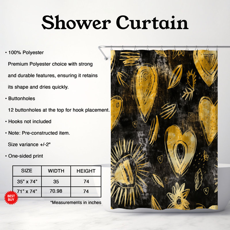 Gold-Black Affection - Premium Shower Curtain, 74"H x 71"W