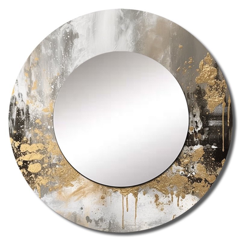 Abstrait moderne doré - miroir abstrait, miroir mural rond blanc unique, impression d'art en métal, 29 po x 29 po