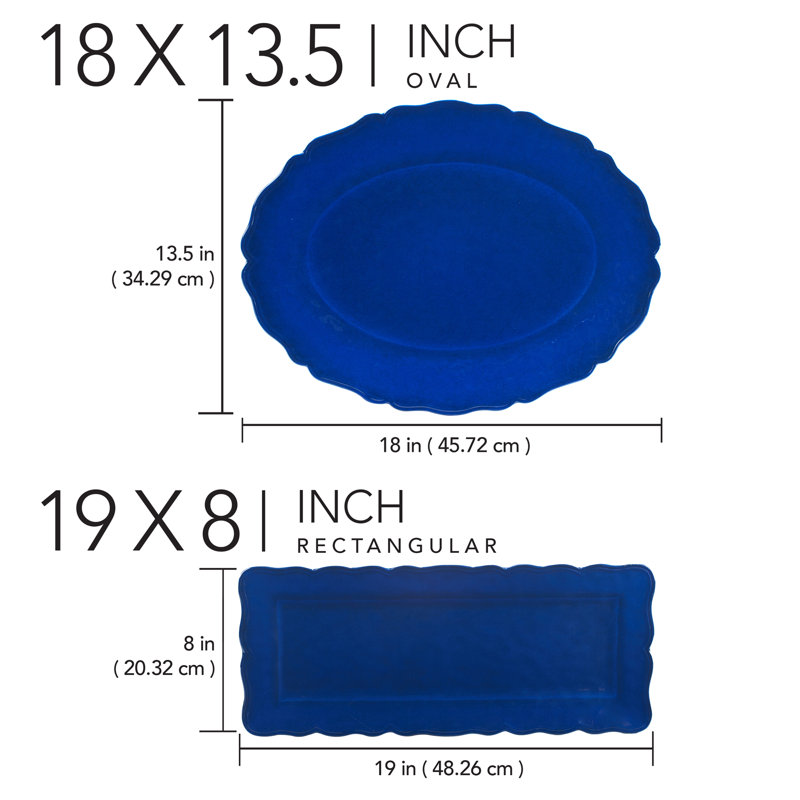 Blue Indigo Crackle Melamine 2pc Platter Set