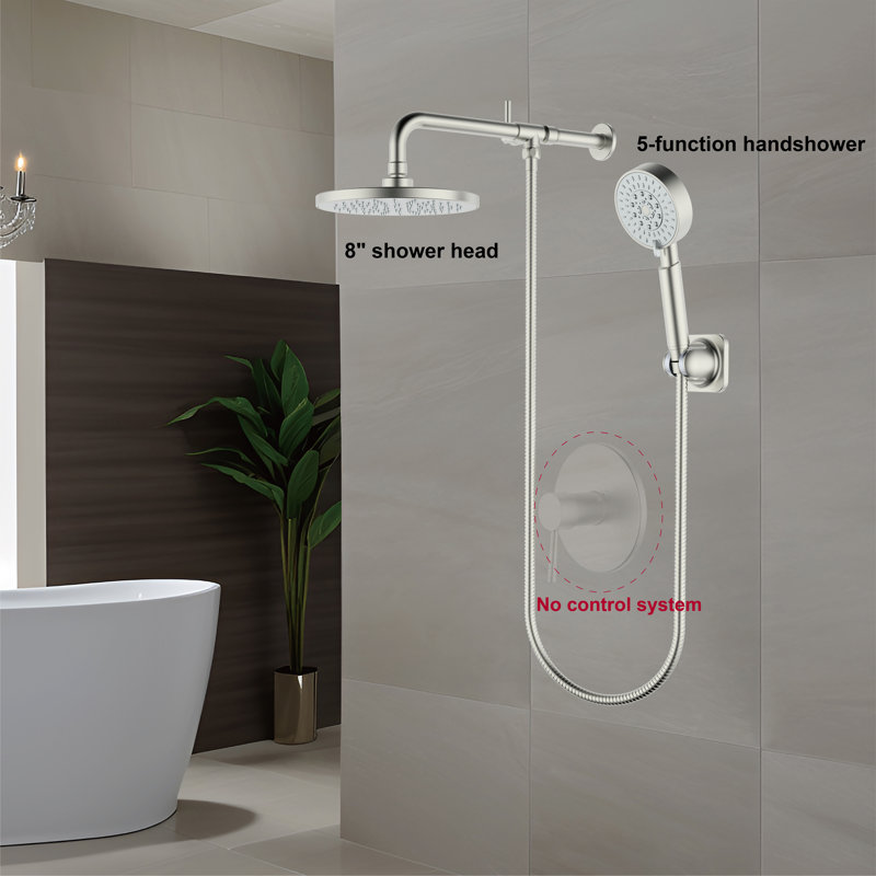 Derengge Shower Head Combo With 8 Inch Shower Head, 5 Function Handheld Showerhead, Brushed Nickel
