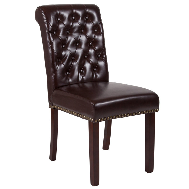 Chaise parsons à dossier roulé et garniture cloutée Hercules, Brun, 1