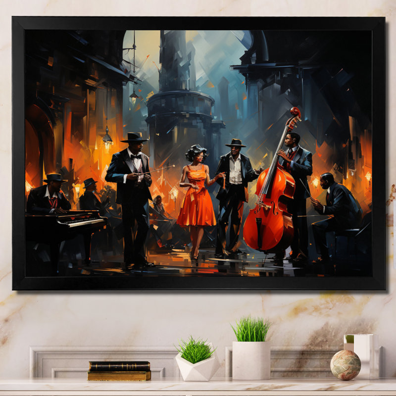 «Music In Harlems III» - Art africain sur toile, art mural, H 30 po x l 40 po, Impression encadrée, Noir