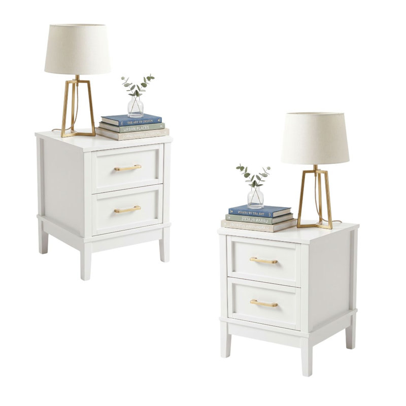 Walter Set Of 2 Wood Nightstands, 2 Drawer Bedside Tables With Storage, Night Stands For Bedroom, End Table Or Side Table For Living Room, 39.5 cm D x 39.5 cm W x 55 cm H, White