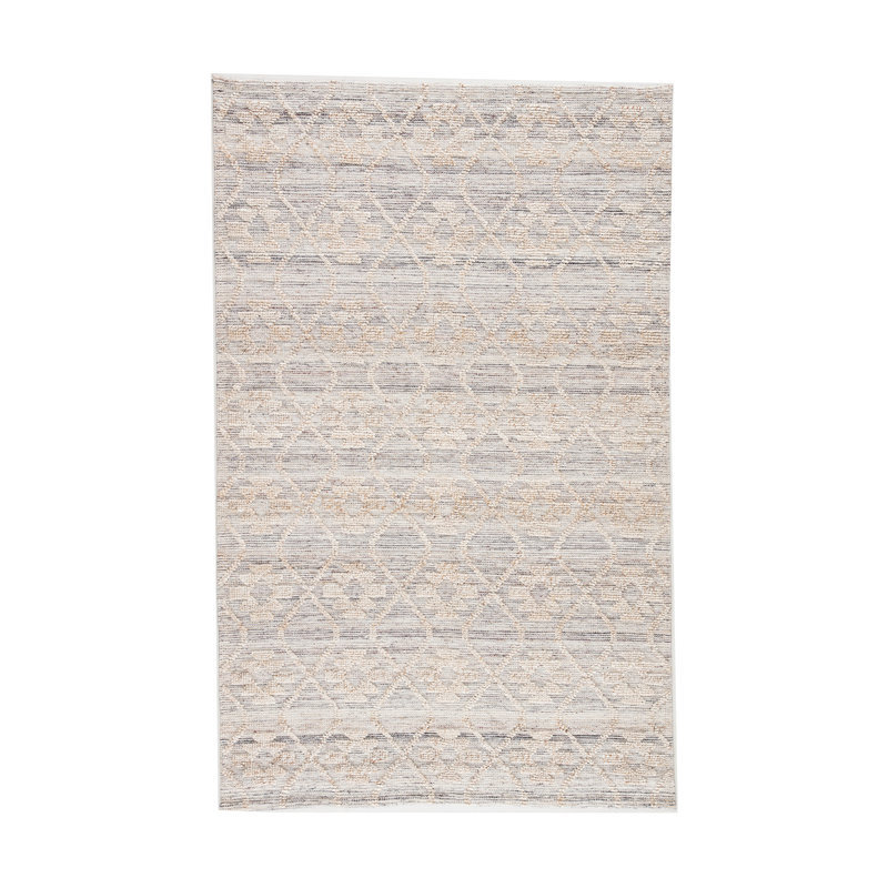 Raised Ikat Hand Handmade Looped Beige Indoor/Outdoor Area Rug, Rectangle 2' x 3'