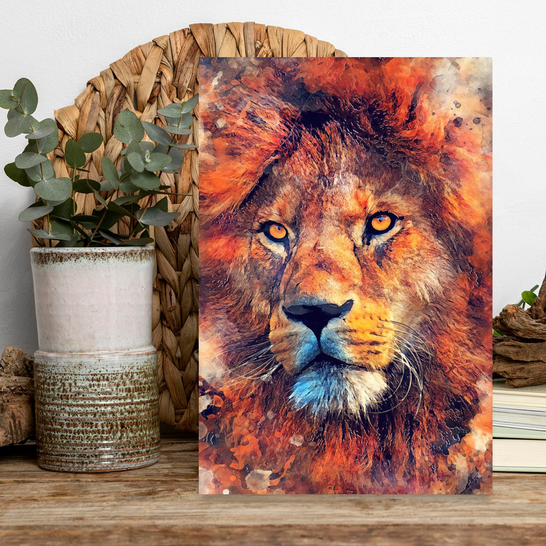 Fierce Lion Watercolor Contemporary Cat Lion Animal Nature Wall Art Print