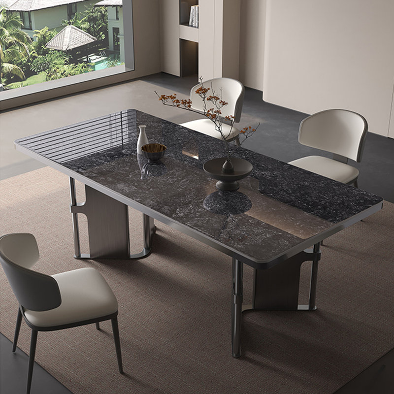 Table de salle à manger rectangulaire haut de gamme française, Noir, noir, noir, noir, H 29,5 po x L 70,8 po x l 35,4 po