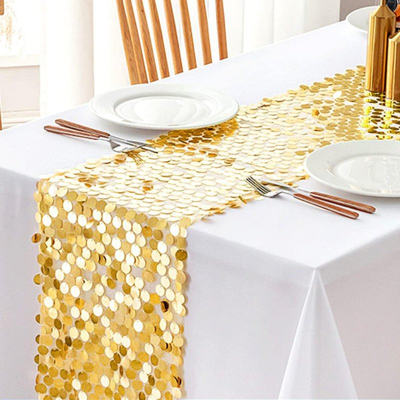 Sequin Table Runner  Birthday Party Dining Table Decoration Glitter Table Runner Table Cover Baby Shower, Golden