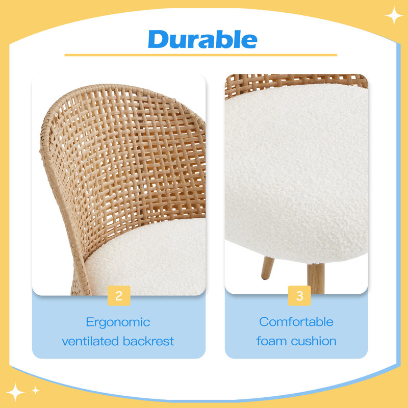 Chaise de salle à manger confortable en osier durable, ensemble à deux places, chaise de salle à manger moderne, coussin de siège de style bohémien de style médiéval en éponge douce