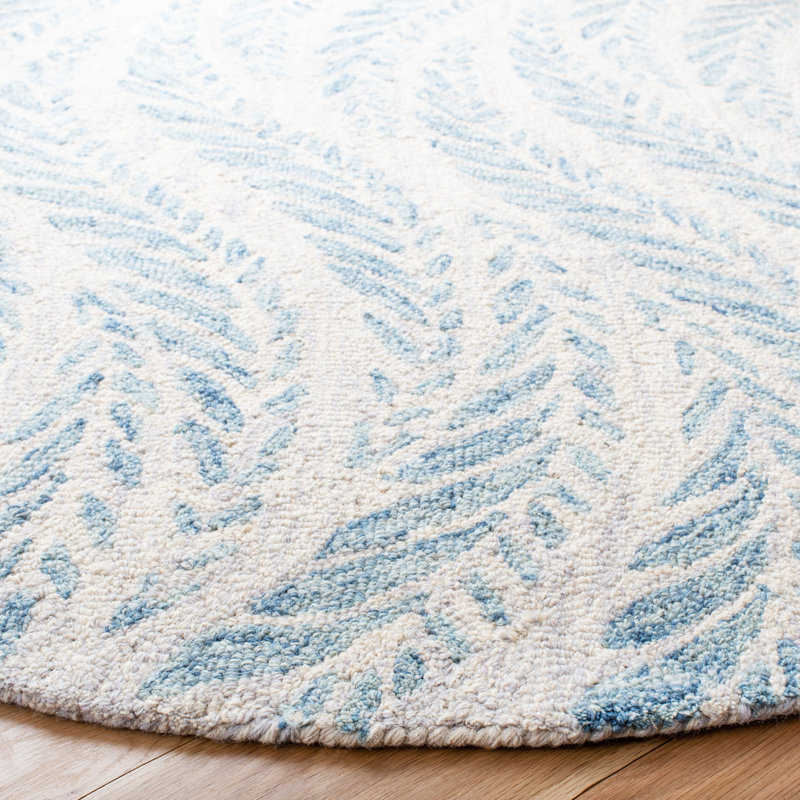 Ryleigh Abstract Handmade Tufted Area Rug in Ivory/Blue, Round 5'