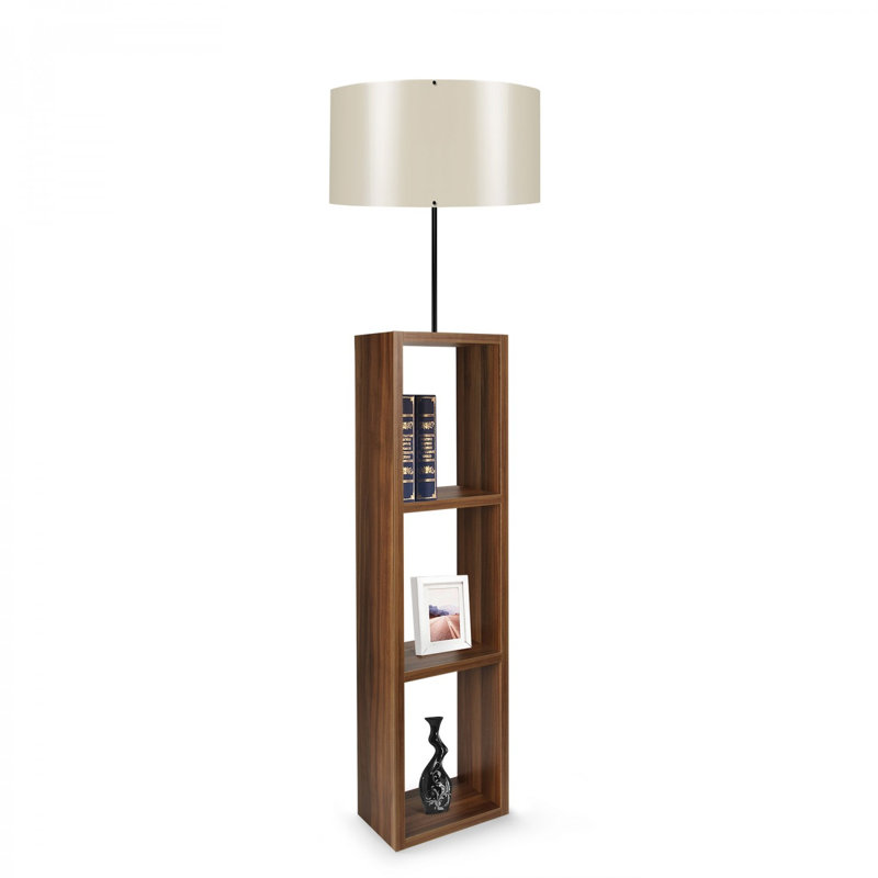 Élégante lampe sur pied scandinave en bois, de couleur crème, d'une hauteur de 59,1 pouces | 100% panneau de fibres à densité moyenne avec capuchon en PVC, diamètre de la base: 15 po, longueur du câble: 59,1 po | Douille E27, 40 W maximum | Parfait pour les salons et les chambres modernes