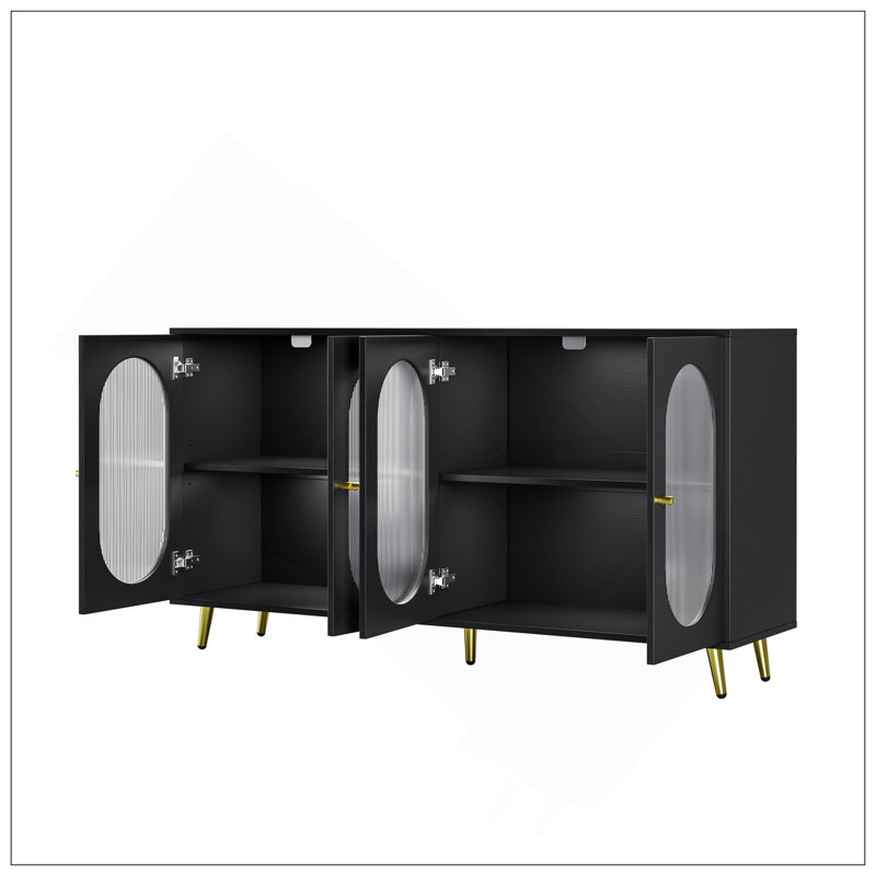 Buffet moderne avec portes en acrylique, armoire de rangement autoportante pour cuisine, salle à manger, salon, couloir, bureau, noir