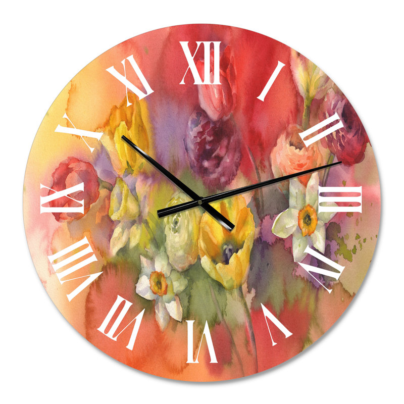 Bouquet de tulipes avec fleurs jaunes et rouges - Horloge murale de ferme, Petit