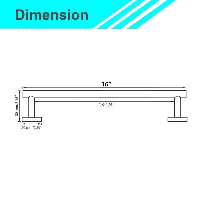 Barre à serviettes TB01-12 ", Nickel brossé, H 3,15 po x l 16 po x P 3,15 po