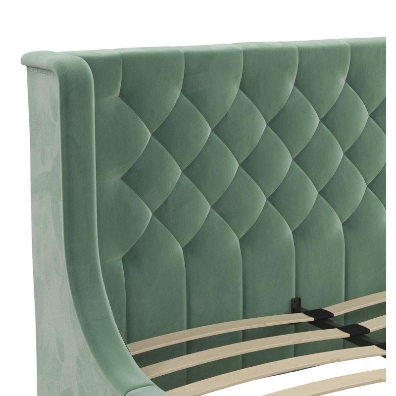 Lit plateforme tapissier en velours, Vert, Full