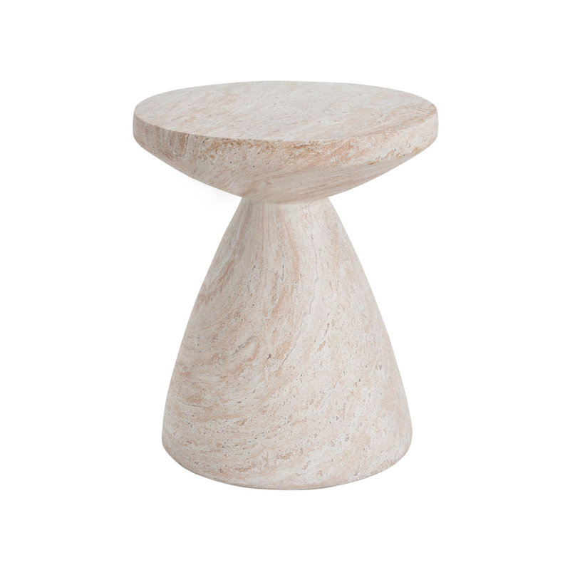 Jacqueline Modern Accent Outdoor Lightweight MGO Side Table with Hourglass Silhouette, Travertine