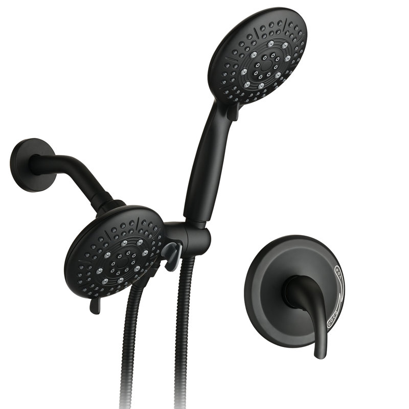 High Shower With Handheld - 6 Spray Modes, Matte Black Brass Finish Single Handle 6-Spray Patterns Head Brass, 1.8 Gpm, Wall Mounted, Adjustable Flow, Power Fog, Rain Massage, Fog Modes