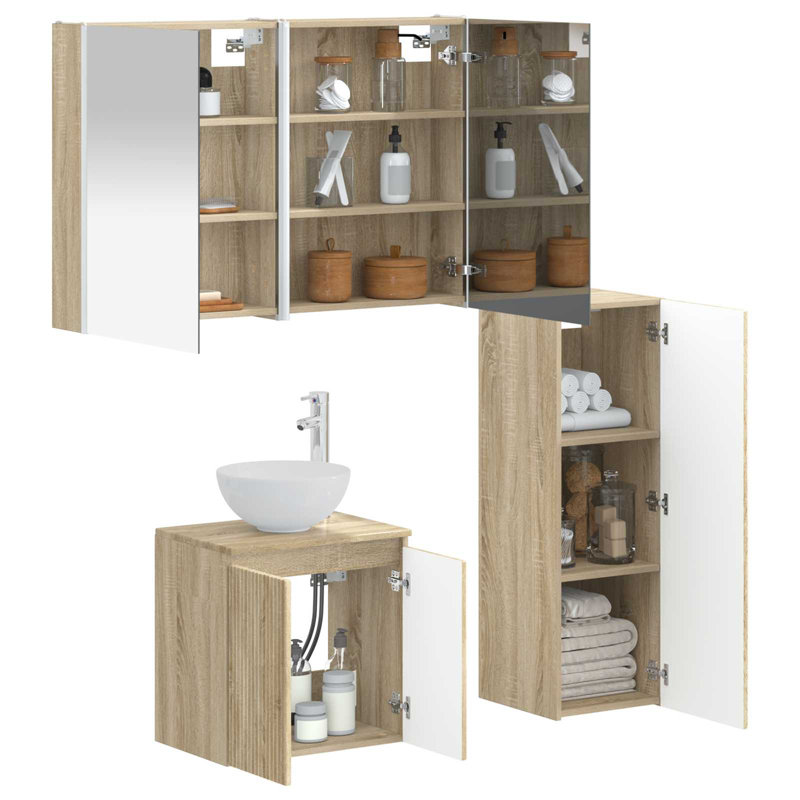 Vanity & Mirror Set, Light Wood