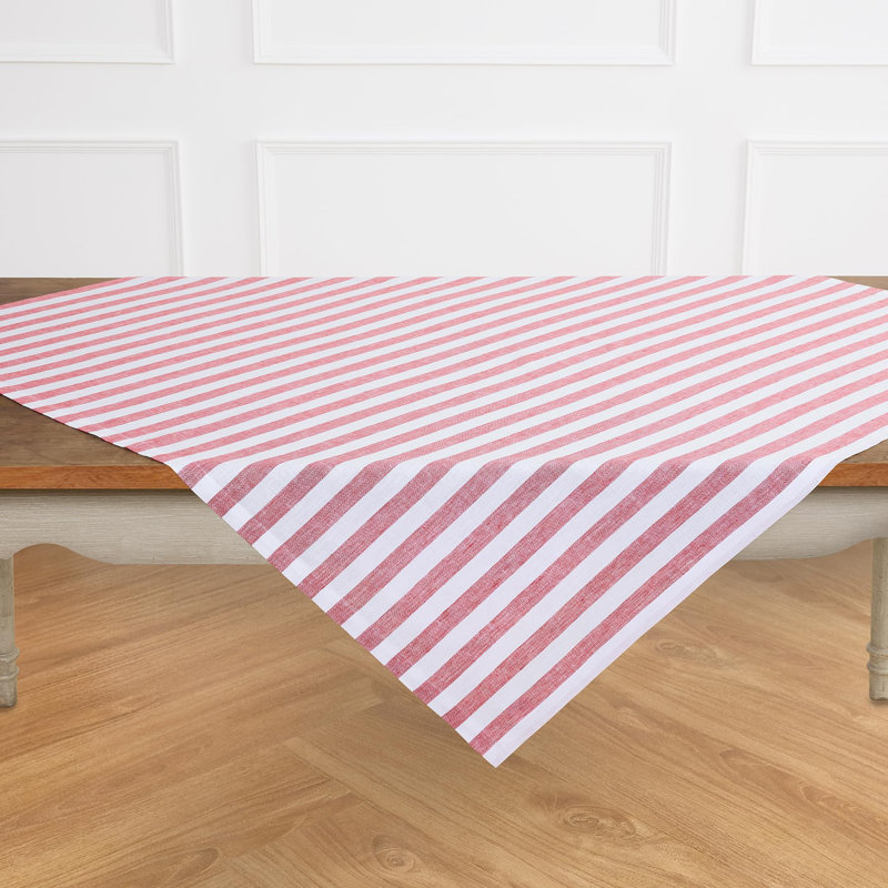 Fete - 100% Pure Linen Table Throw, Red/White, Striped