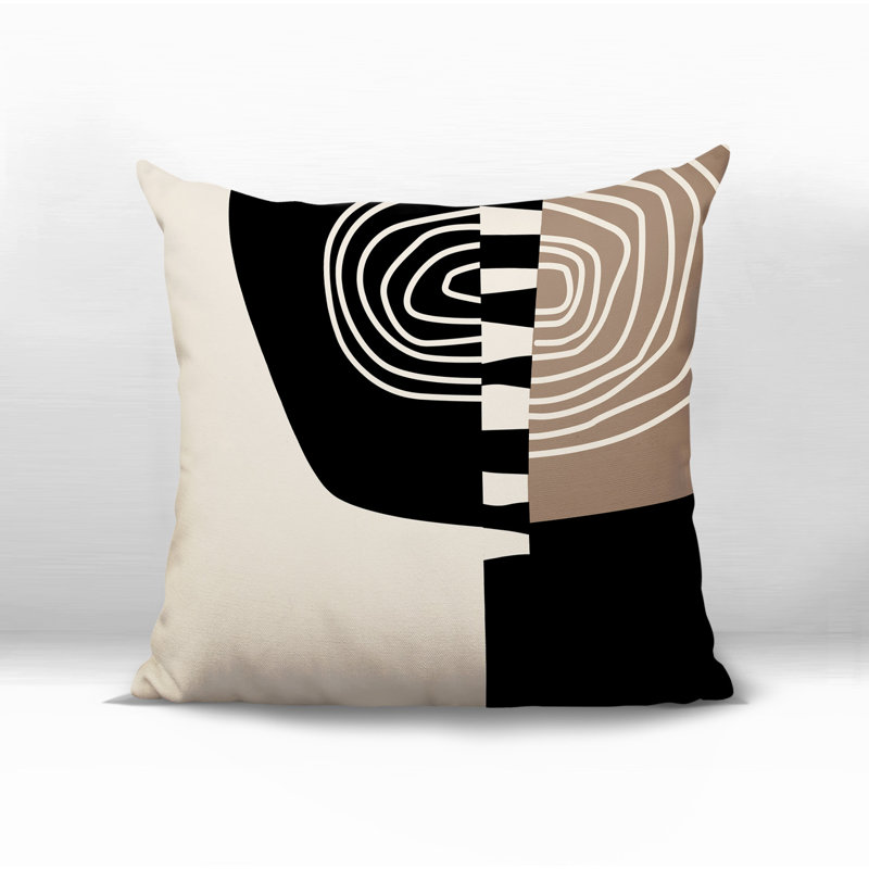 Coussin Marti, Noir / blanc cassé abstrait, H 15 po x l 15 po