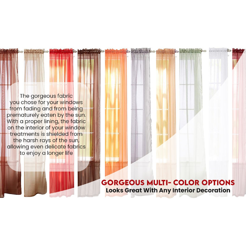Panneaux de rideaux transparents de couleur unie avec passe-tringle, Rouge